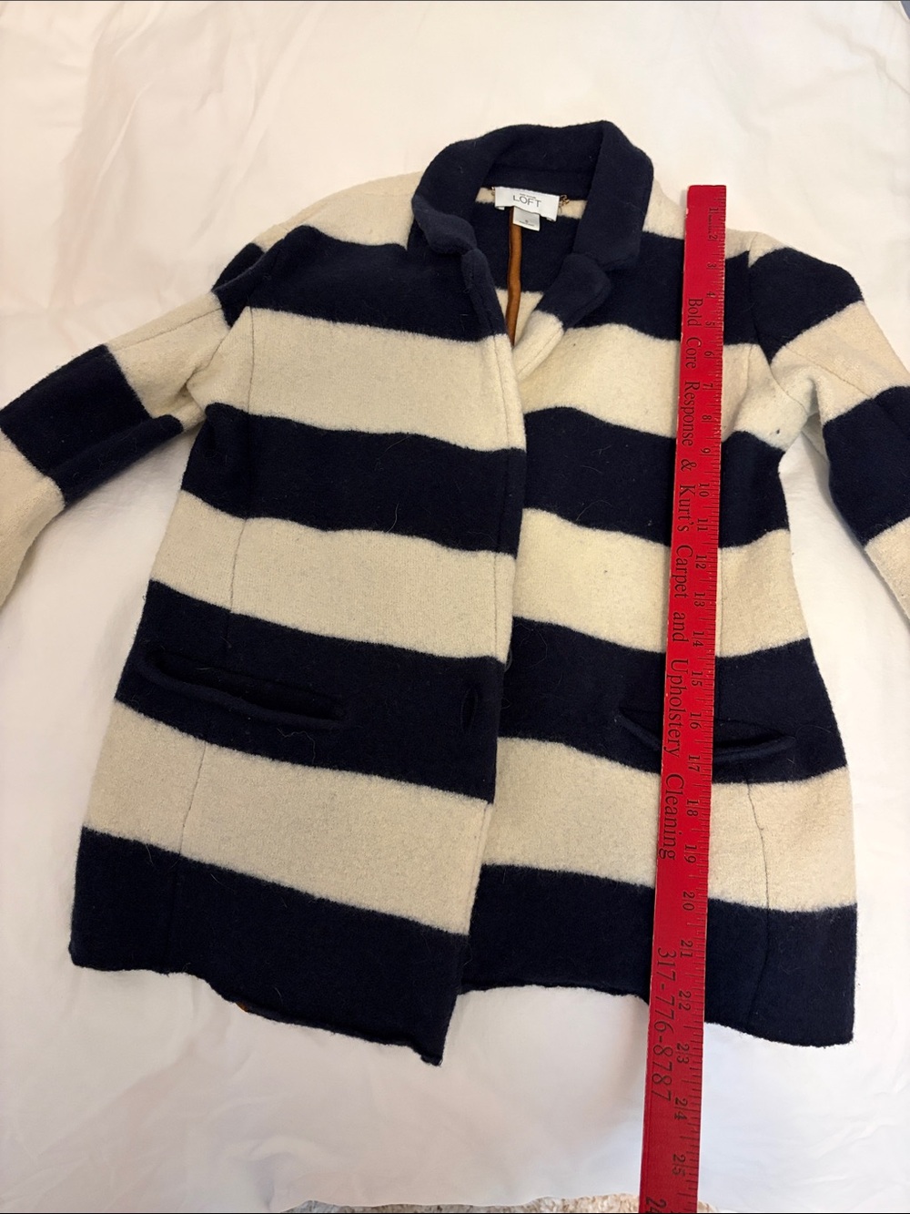LOFT Navy & Cream Striped Wool Peacoat